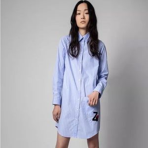 Zadig & Voltaire Rais shirt dress size XS. NWOT Oxford blue and white stripe.